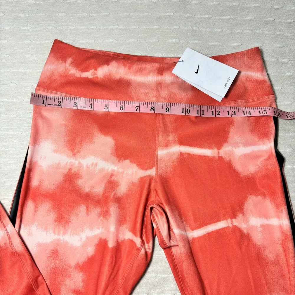 Nike Women's Dry-Fit Leggings-Madder Root&Clear Tie-Dye One Luxe Mid-Rise Size L